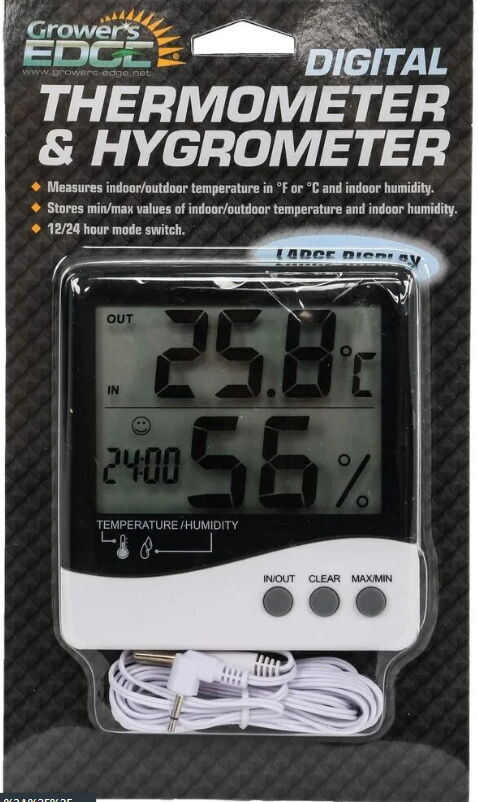 Growers Edge Dijital Saat Sıcaklık ve Nem Ölçer