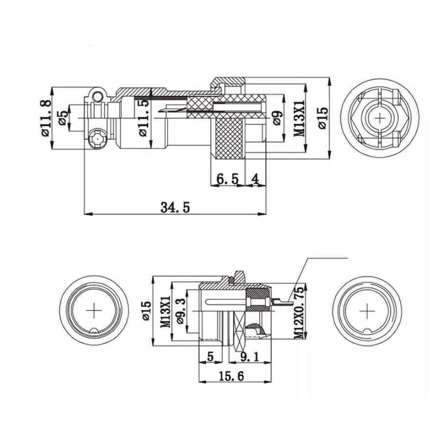 IC261M 12mm 5 Pin Mini Mayk Fiş Kablo Monte Dişi