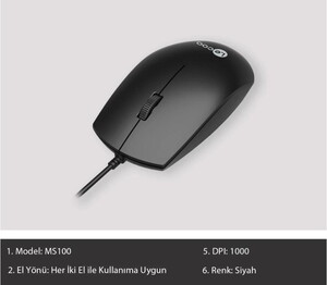 Lecoo MS100 Kablolu Mouse Siyah #3