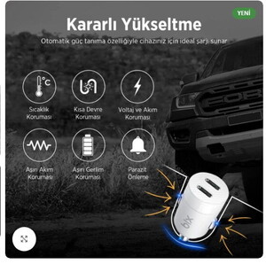 Bix BXCC65C 65W Çift Type-C Araç Şarj Cihazı Beyaz #3